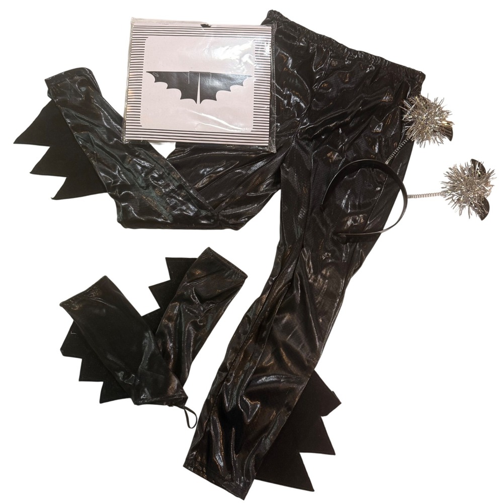 Wishcraft Bat Costume Kids 10 Black Leggings Wings Headband Set Halloween Goth